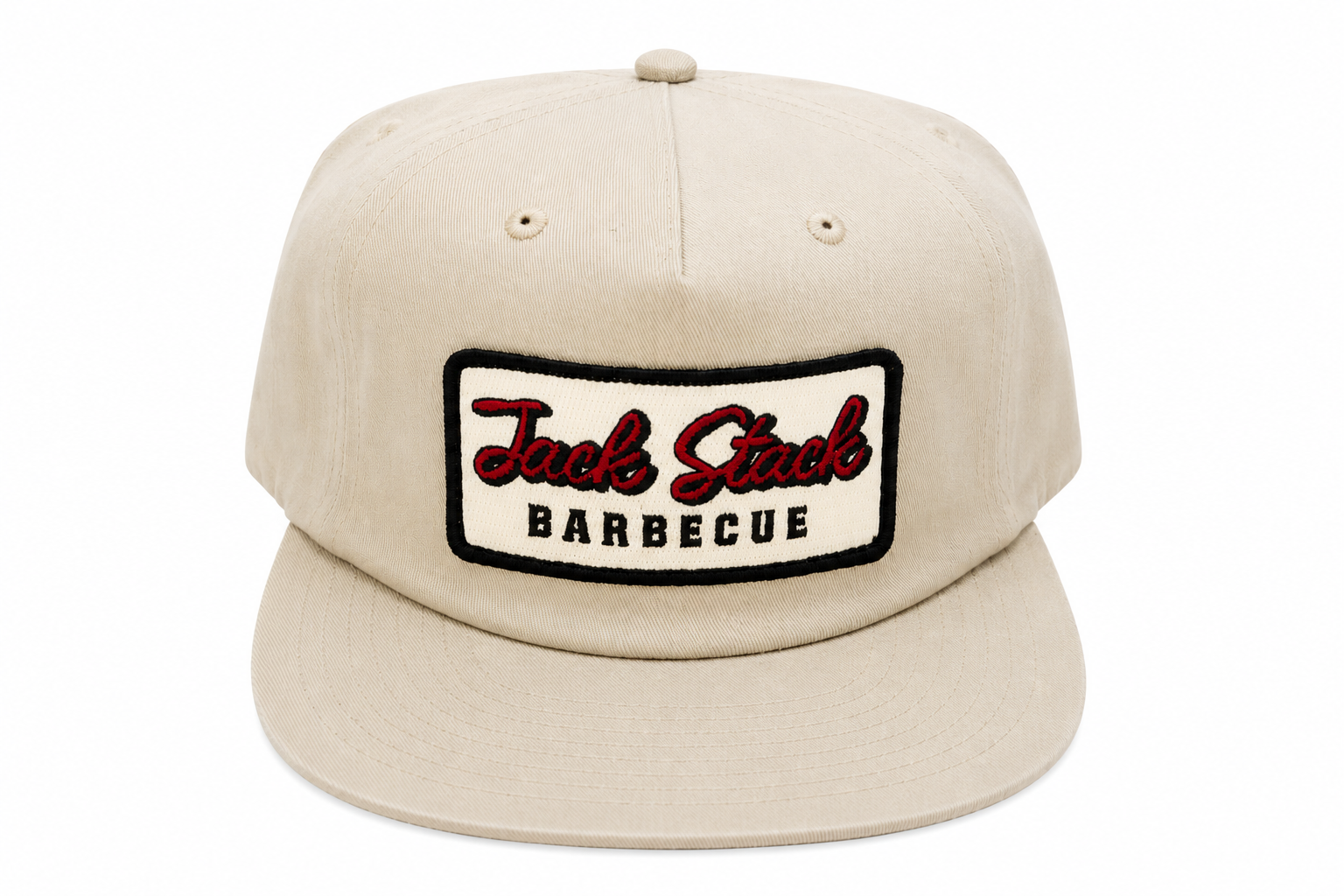 Beige cap with 'Jack Stack Barbecue' logo on a white background