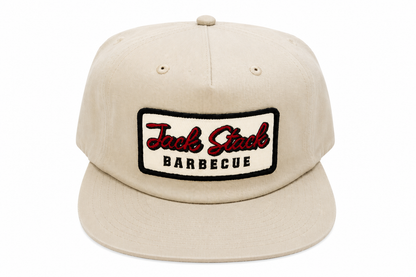Beige cap with 'Jack Stack Barbecue' logo on a white background