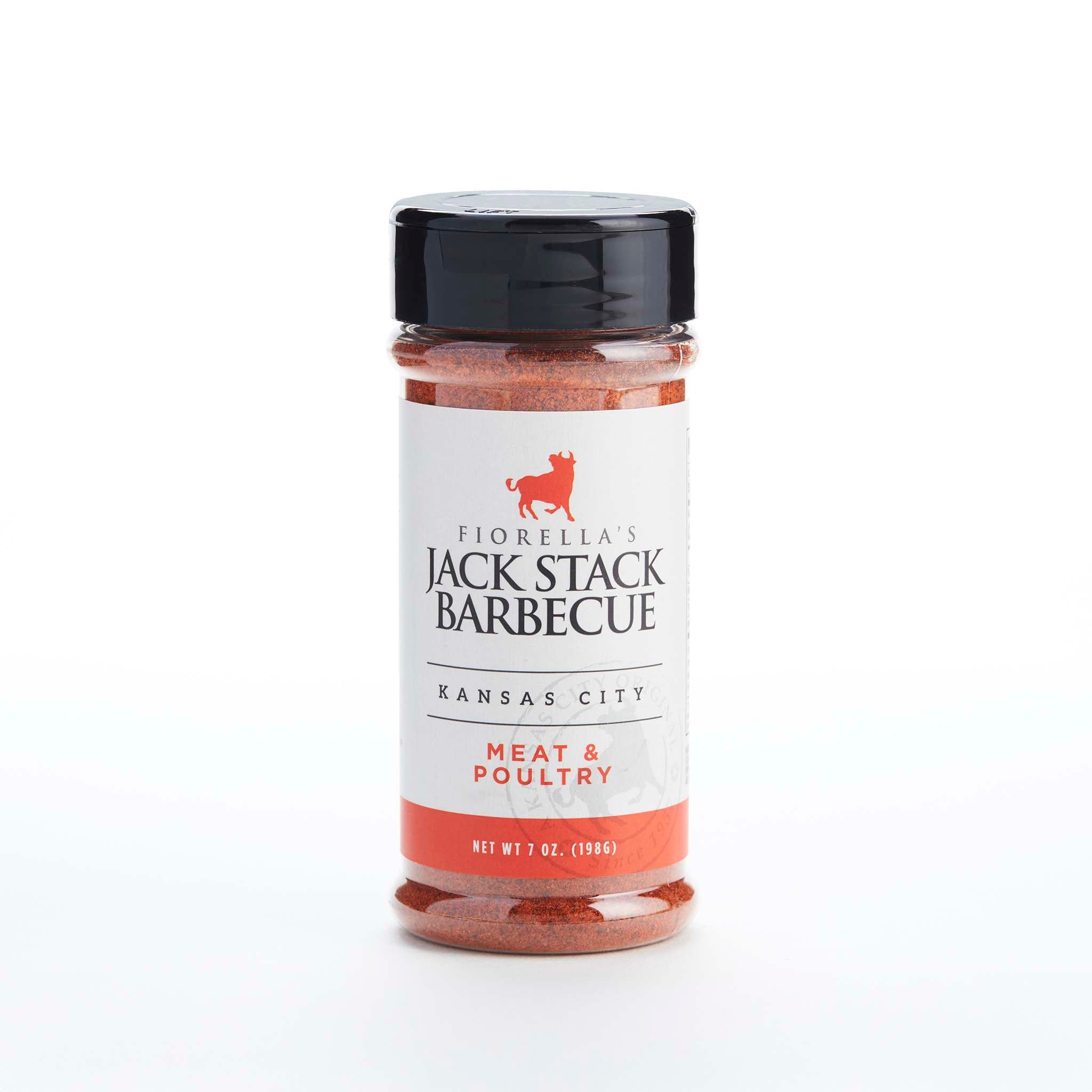 Fiorella's Jack Stack Barbecue seasoning jar on a white background