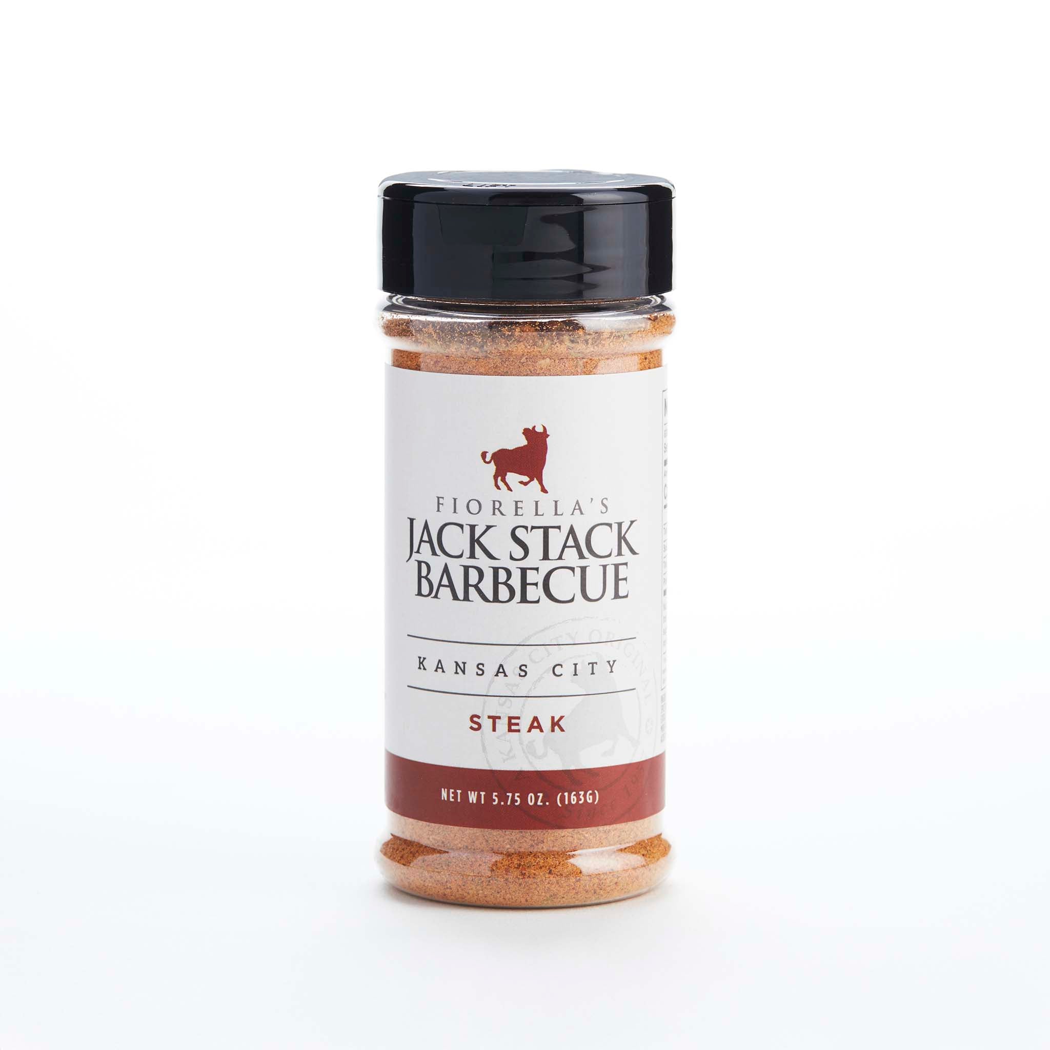 Fiorella's Jack Stack Barbecue steak seasoning jar on a white background