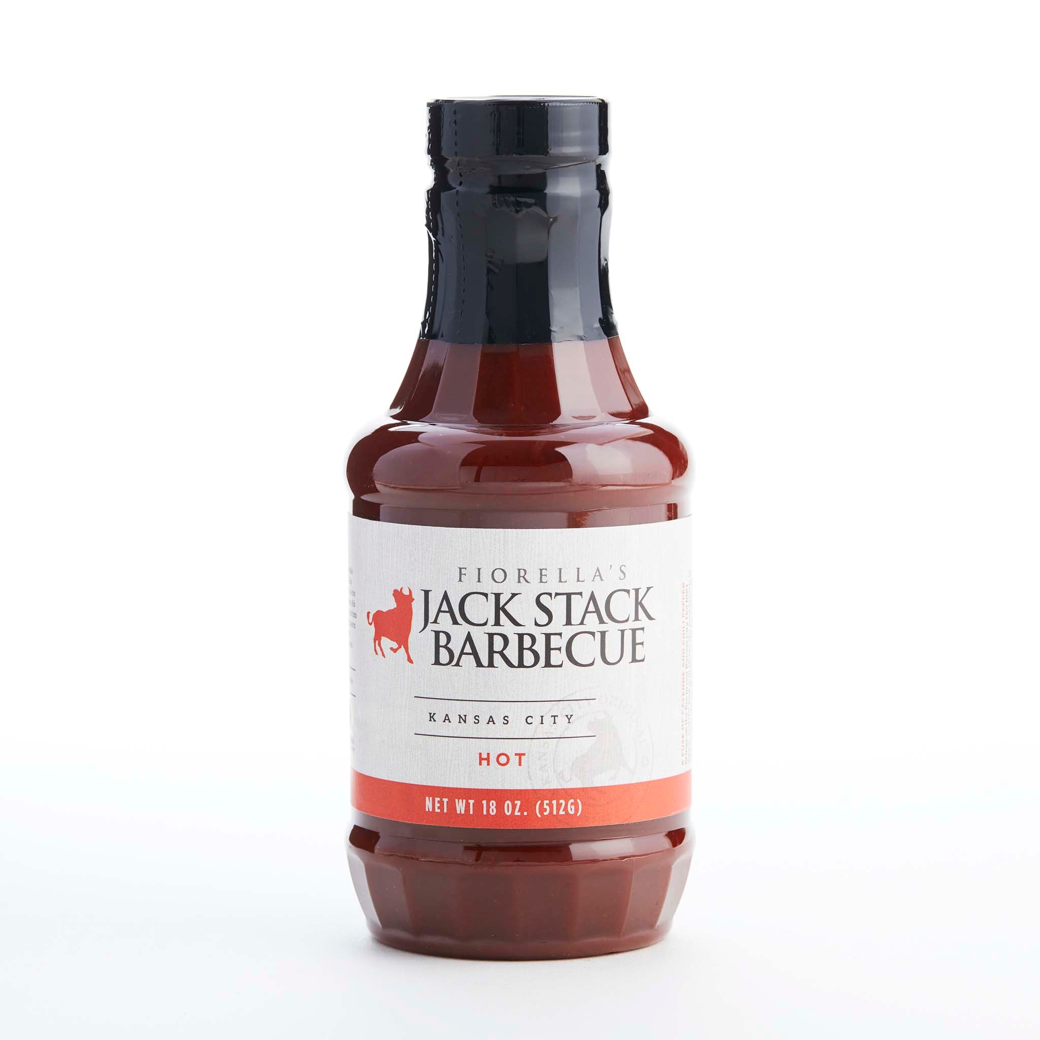 Bottle of Jack Stack Barbecue Hot sauce on a white background